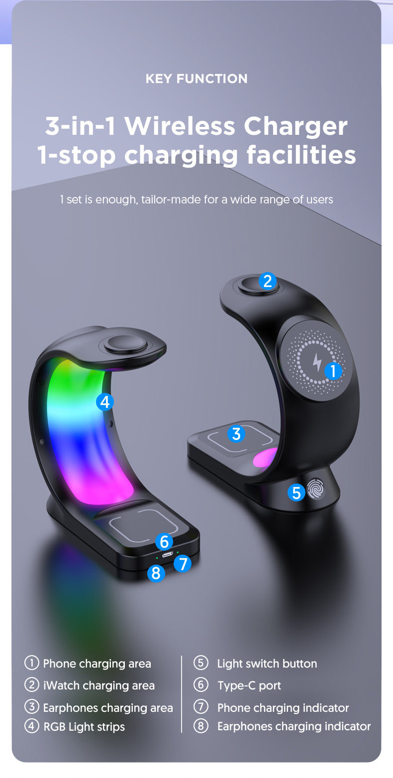 4-in-1 Magnetic Wireless Charger with RGB Atmosphere Light